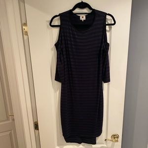 Cold Shoulder Navy Striped Dress